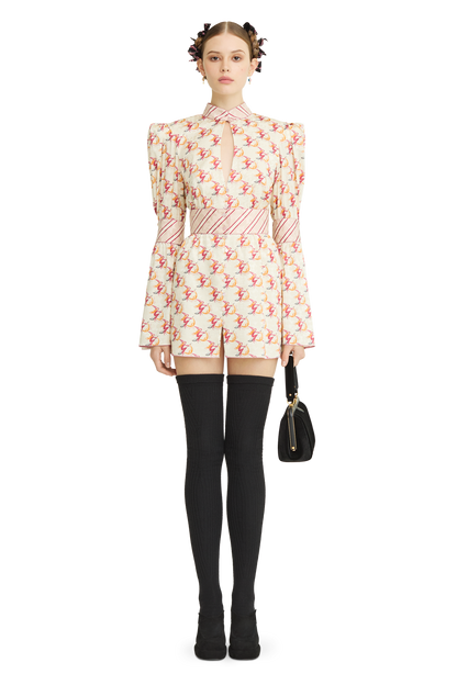 Silk jacquard dress with a signature print