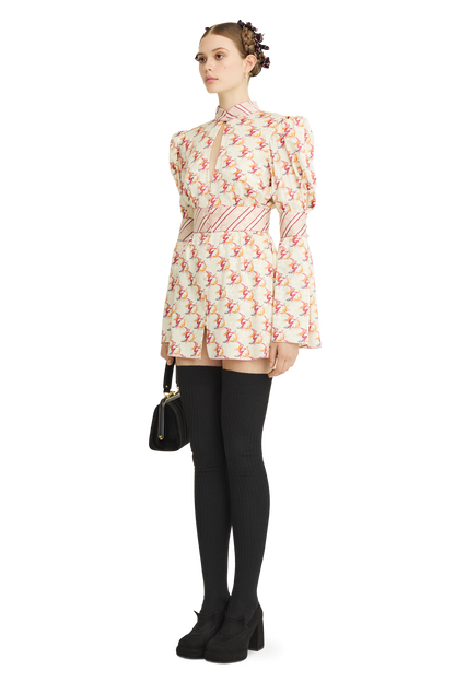 Silk jacquard dress with a signature print