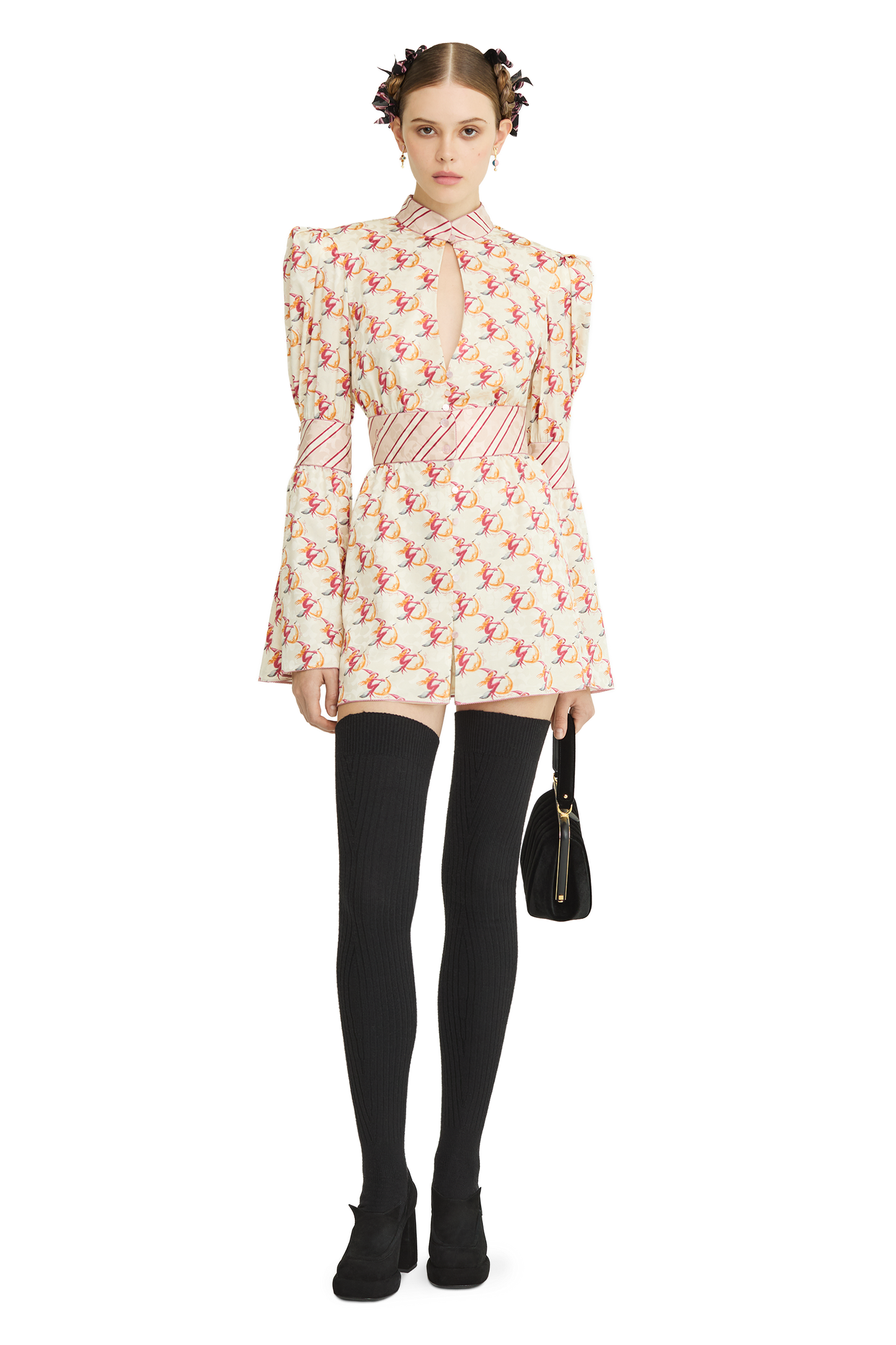 Silk jacquard dress with a signature print