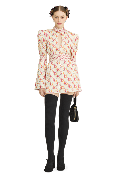 Silk jacquard dress with a signature print