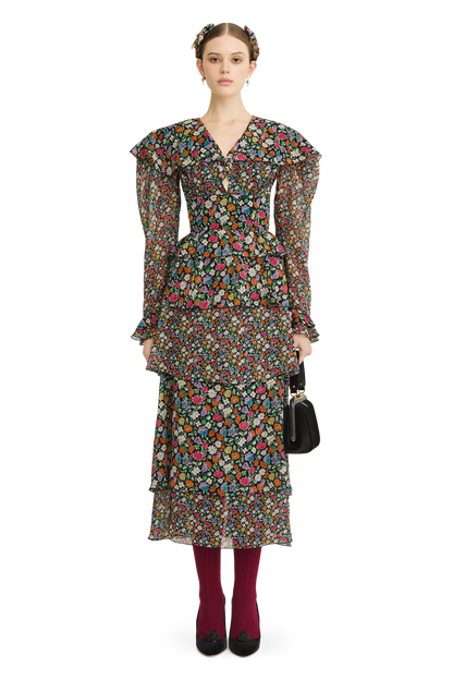 Silk chiffon dress with a signature print