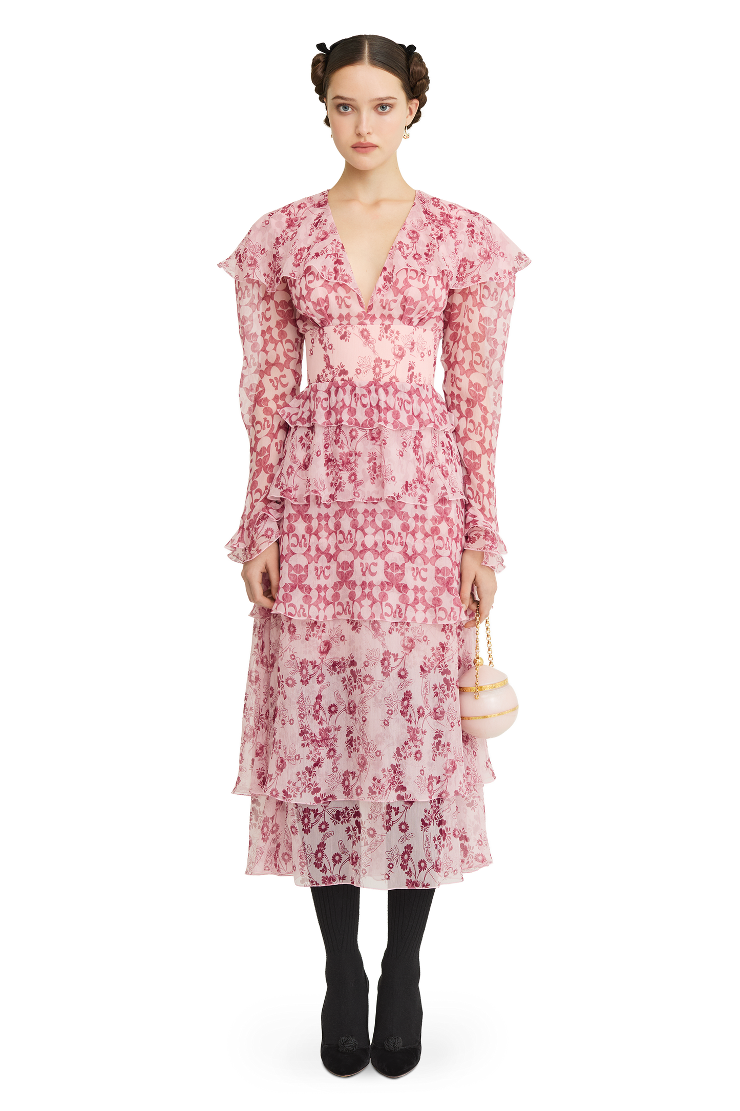 Сrinkled silk chiffon dress with a signature print