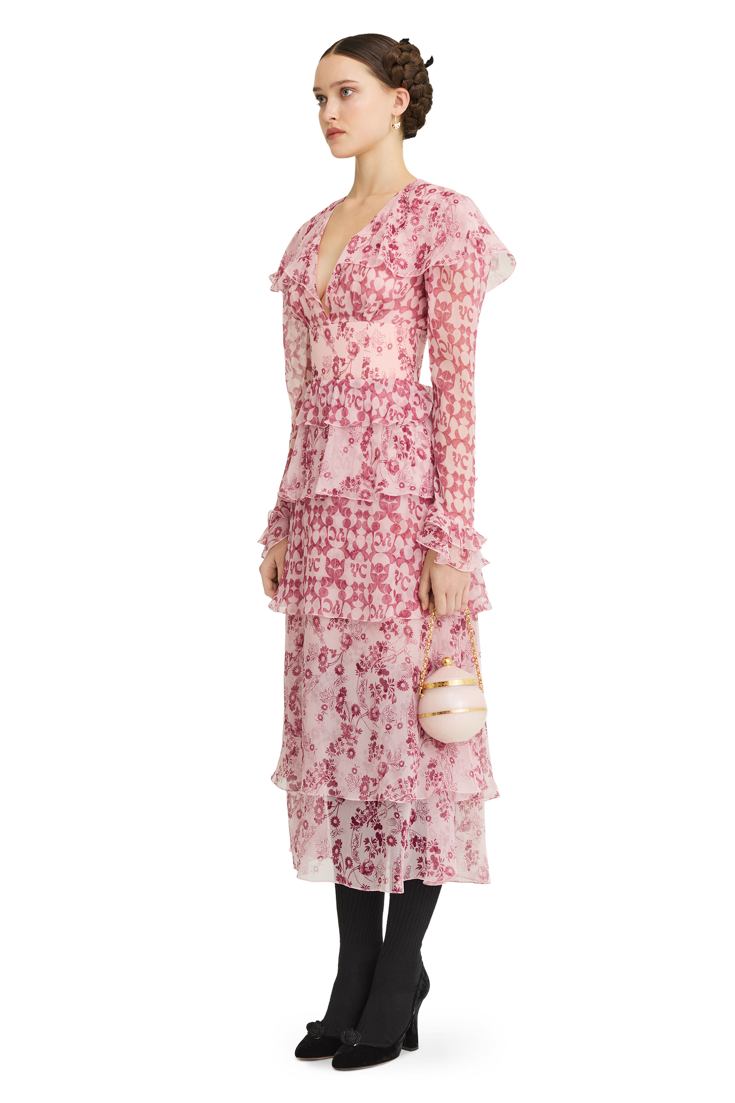 Сrinkled silk chiffon dress with a signature print