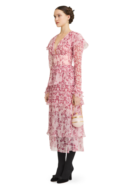 Сrinkled silk chiffon dress with a signature print