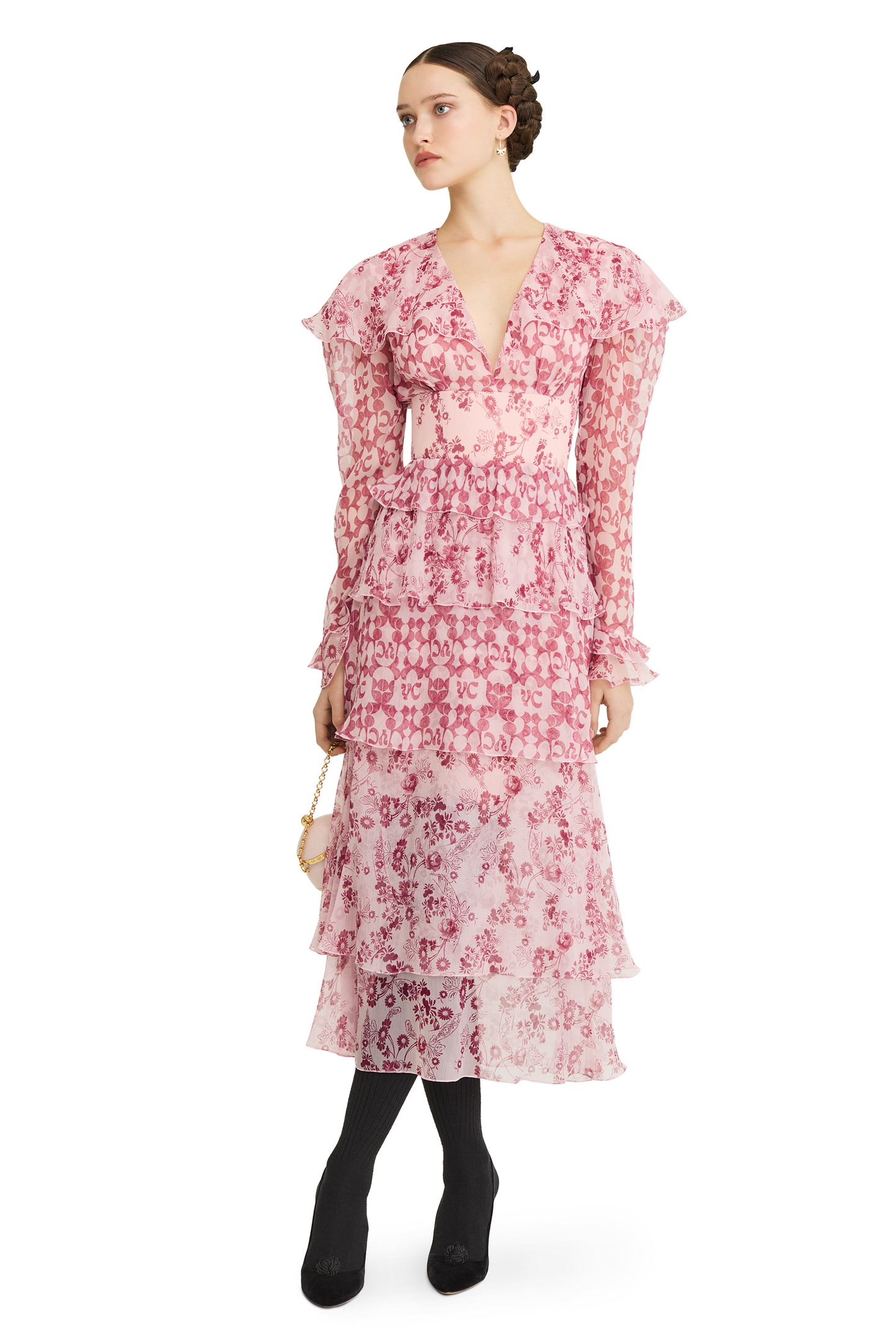 Сrinkled silk chiffon dress with a signature print