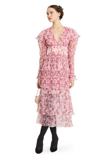 Сrinkled silk chiffon dress with a signature print