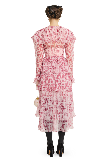 Сrinkled silk chiffon dress with a signature print