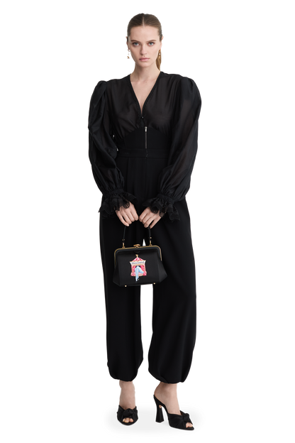 "Ira" satin and leather bag