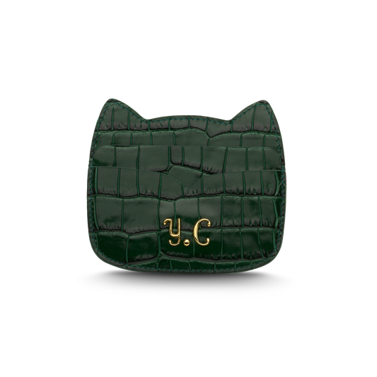 Cat-shaped leather cardholder with signature “U.S.” initials