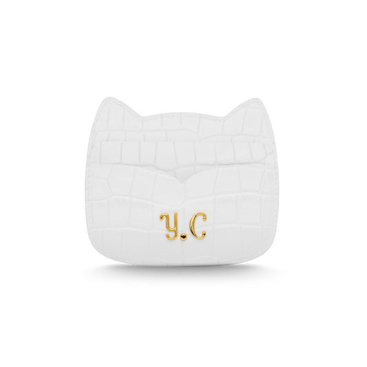 Cat-shaped leather cardholder with signature “U.S.” initials
