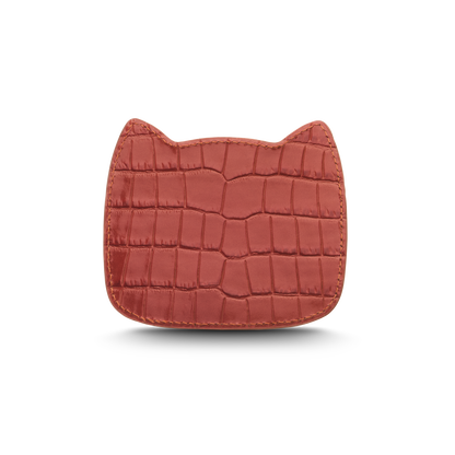 Cat-shaped leather cardholder with signature “U.S.” initials