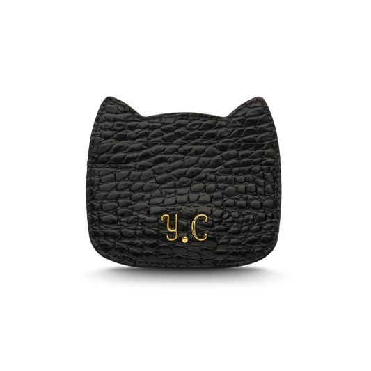 Cat-shaped leather cardholder with signature “U.S.” initials